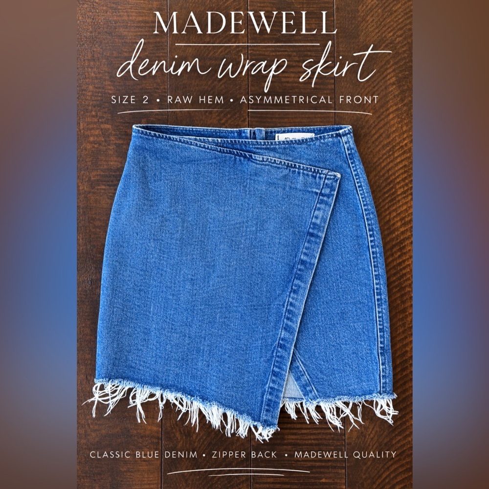 Madewell Wrap Denim Mini Skirt Raw Hem Blue Jean Skirt Size 2